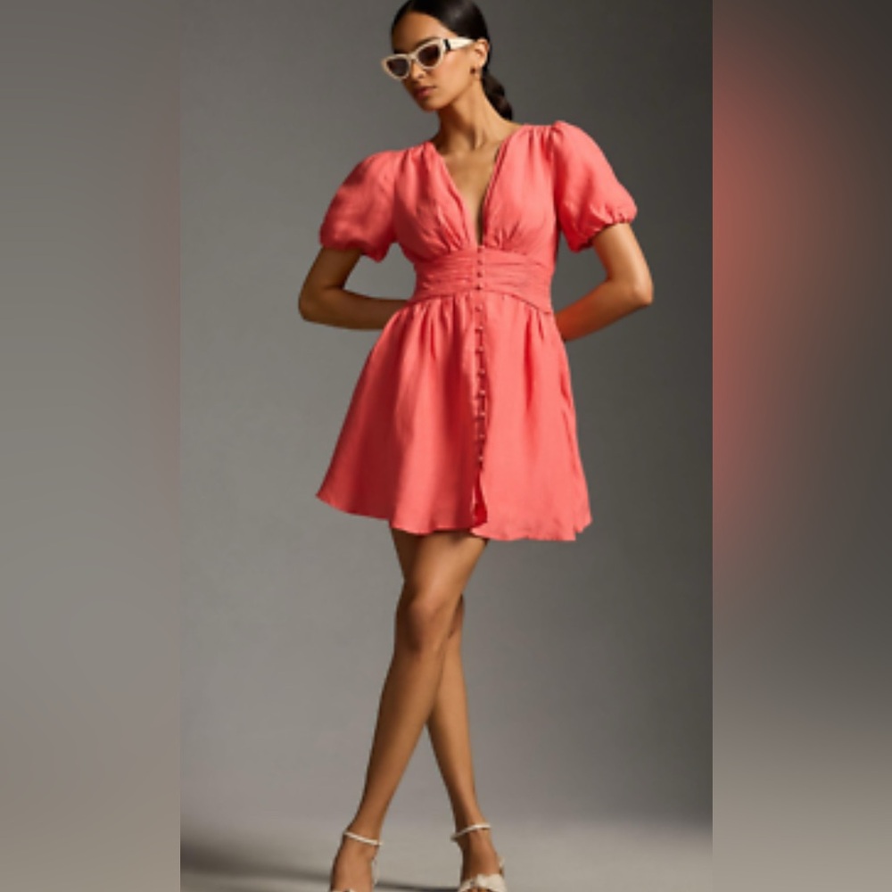 Anthropologie The Katerina Tangerine Button-Front Mini Dress -2X NWOT
